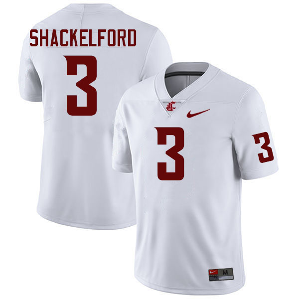 Men #3 Tre Shackelford Washington State Cougars College Football Jerseys Stitched-White